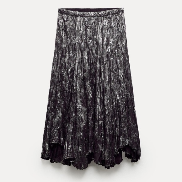 Zara silver textured metallic midi full skirt NWT - Picture 2 of 9